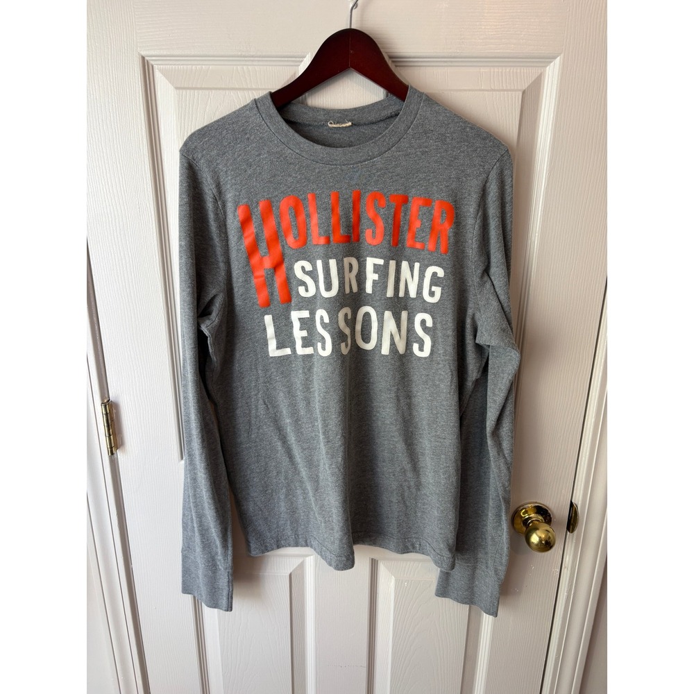 Hollister Graphic Tee Mens XL Grey Surfing Lessons Long Sleeve Shirt